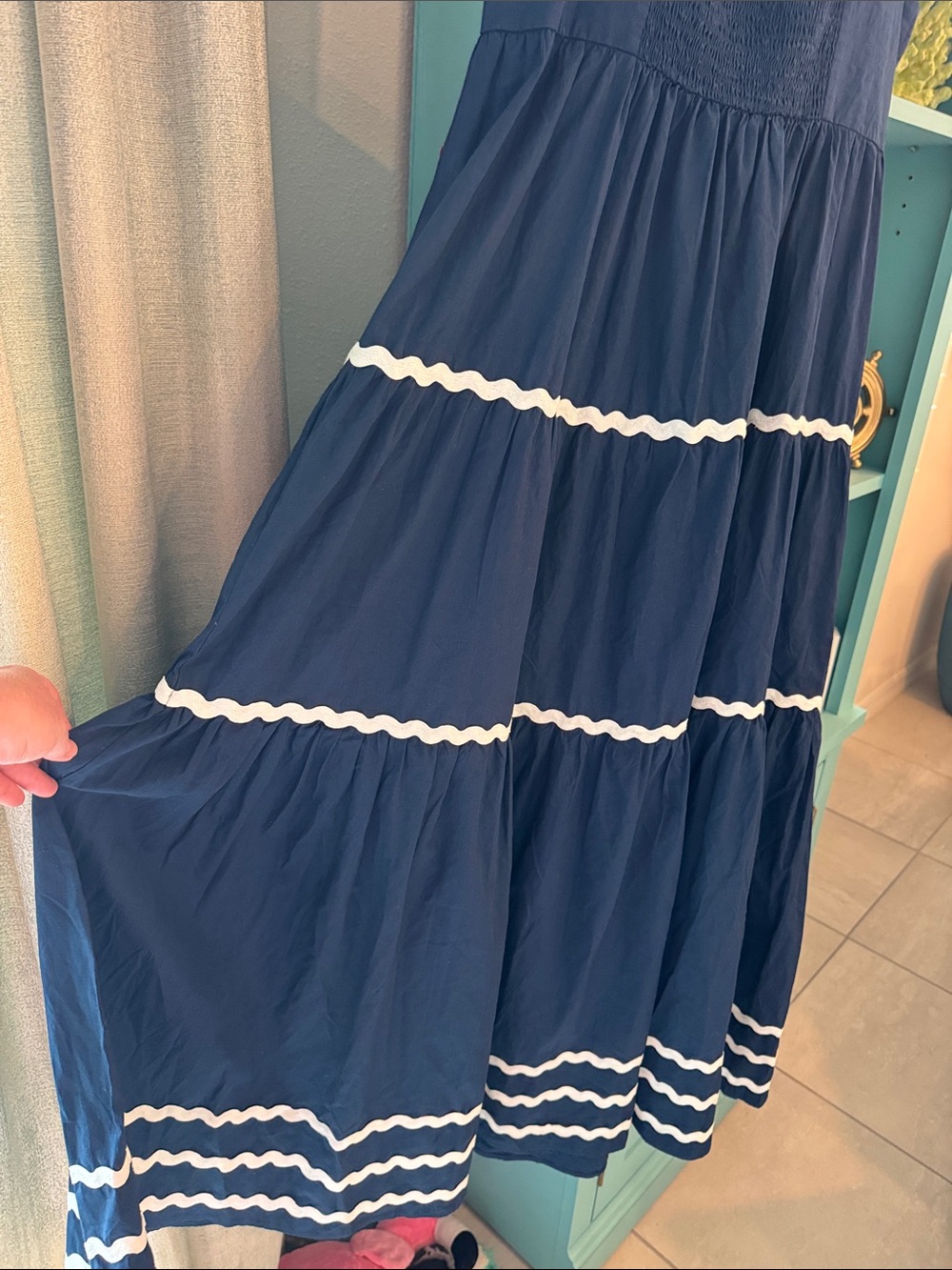 Nicoles Closer Ladies Navy Tiered Sundress with White Trim Large NWT - Picture 6 of 8